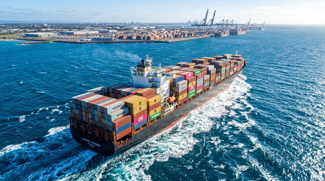 Matson fast container liner navigating open sea at high speed toward US West Coast